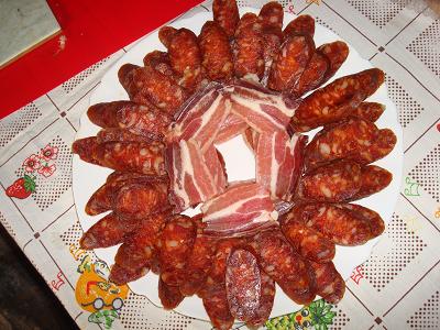 traditional croatian smoked pork sausages and bacon